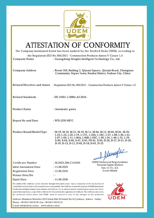 Automatic gates · UDEM conformity — M.2025.206.C124201