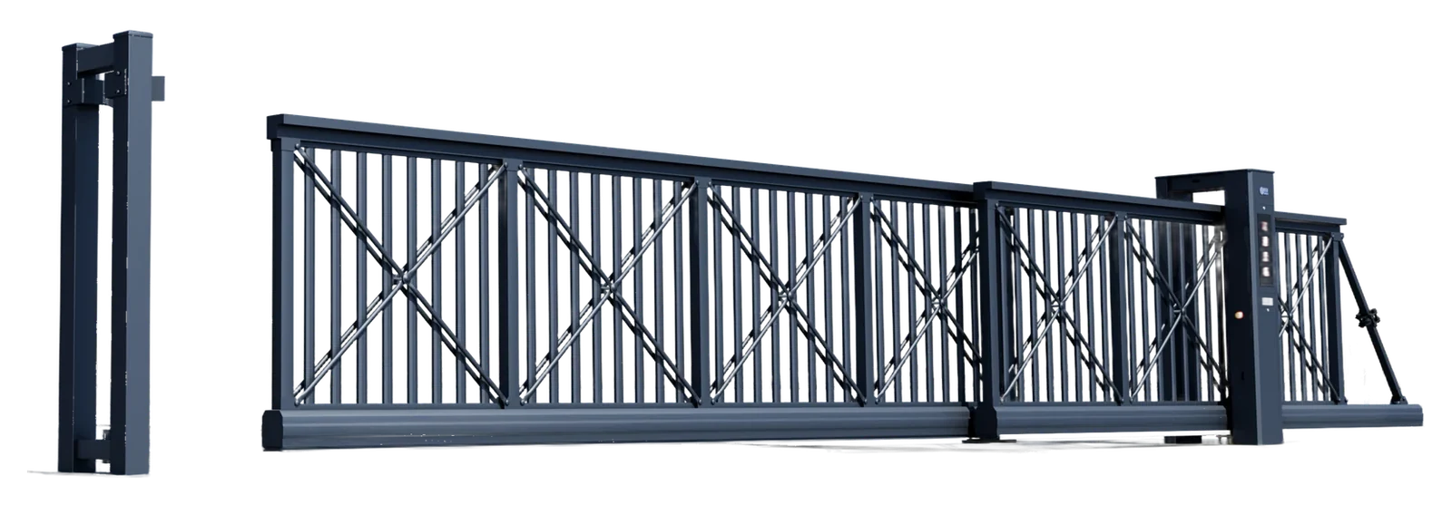 FD-01 vertical-bar gate cut out from its own catalogue, retaining original sections and operating hardware