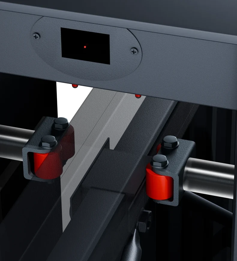 FD-02 catalogue-matched original detail of the red nylon guide rollers at the fixed frame