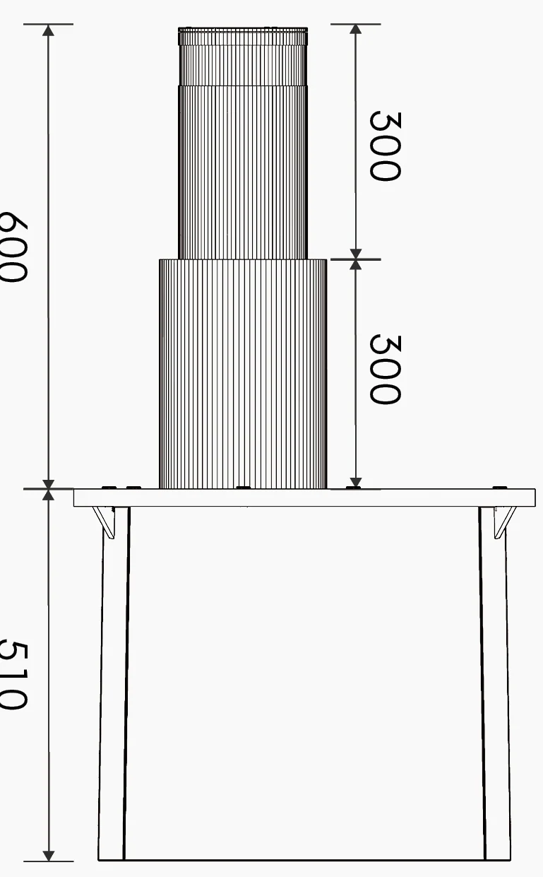 LZ-027 original two-stage elevation, two 300 mm sections and 510 mm housing