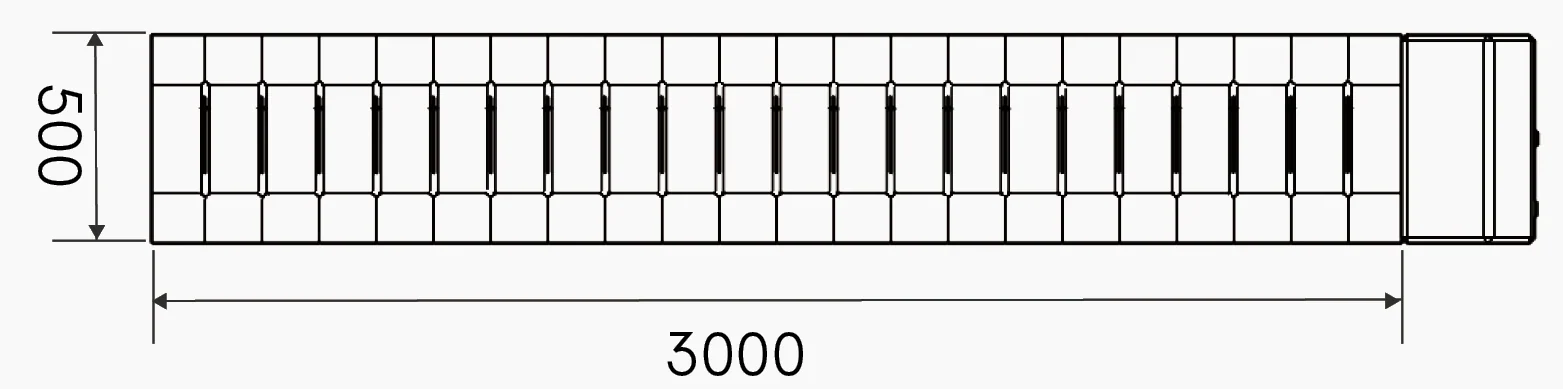 LZ-032T original top-view drawing, 3000 mm by 500 mm