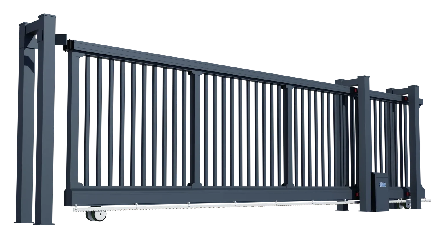 P-01 sliding gate with open vertical bars, original manufacturer transparent image
