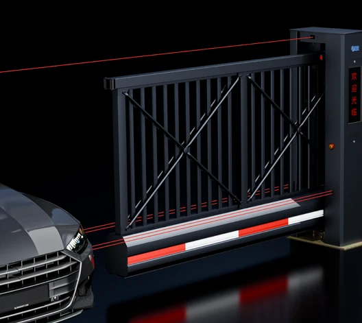 Original X-07 infrared protection illustration showing an upper beam above the gate and lower beams beside an approaching vehicle