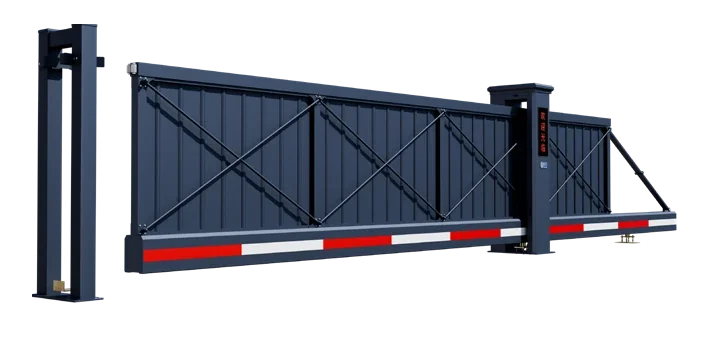 X-10 cantilever gate with solid panels and X-bracing, original manufacturer image