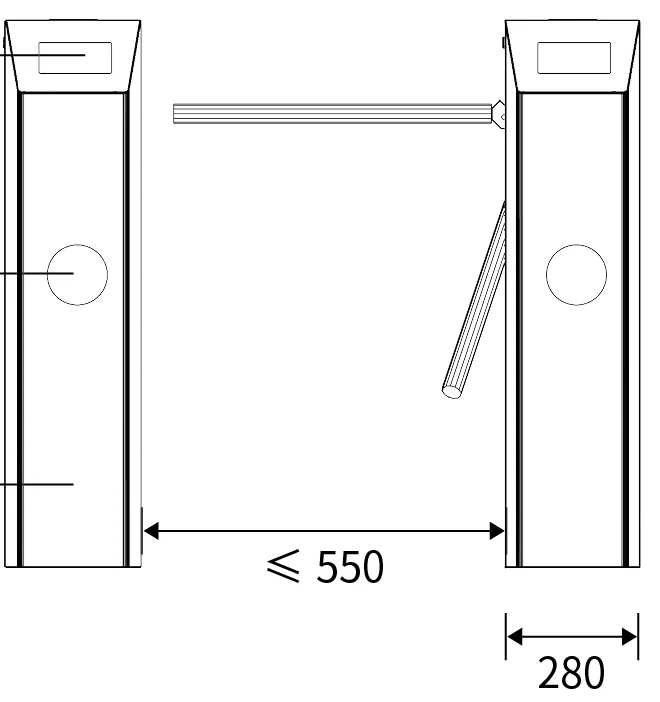 ZJ-25 original front view showing passage up to 550 mm and 280 mm cabinet width
