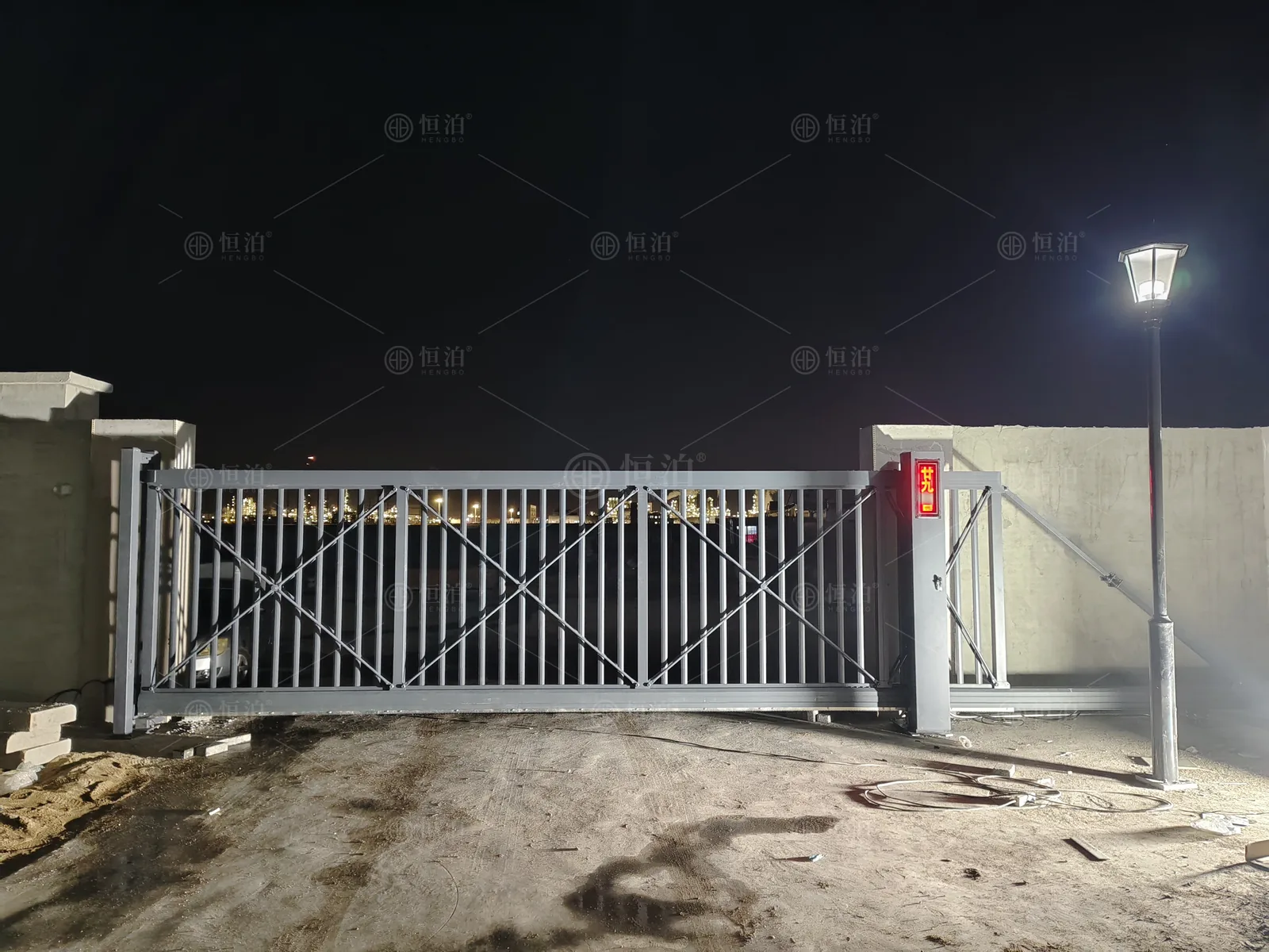 Cantilever gates recorded after dusk — Rotterdam, Netherlands.